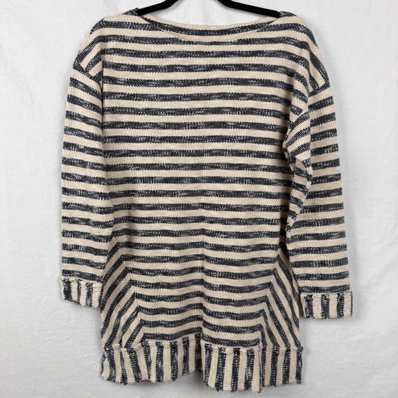 Soft Surroundings Marina Pullover Tunic Women Large Cotton Black Khaki Striped - Picture 1 of 7
